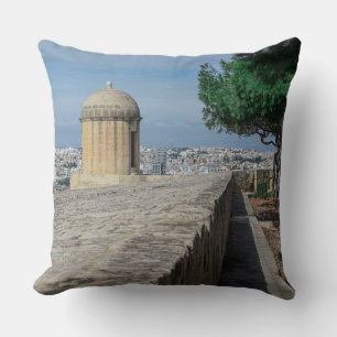Gun turret on old city walls in Valletta, Malta Ca Throw Pillow