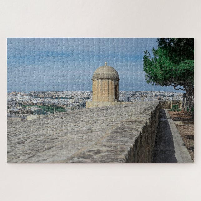 Gun turret on old city walls in Valletta, Malta Jigsaw Puzzle (Horizontal)