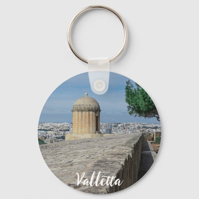 Gun turret on old city walls in Valletta, Malta Keychain (Front)
