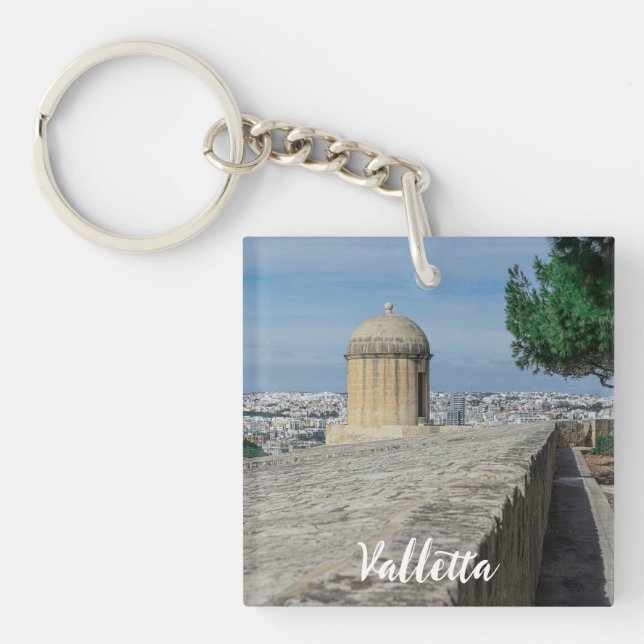 Gun turret on old city walls in Valletta, Malta Keychain (Front)