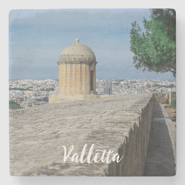 Gun turret on old city walls in Valletta, Malta Stone Coaster (Front)