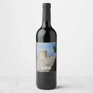 Gun turret on old city walls in Valletta, Malta Wine Label