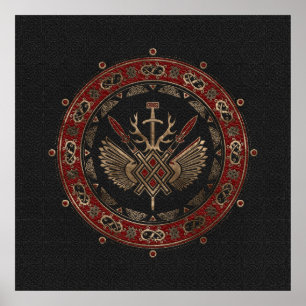 Gungnir - Black and Red Leather and gold Poster