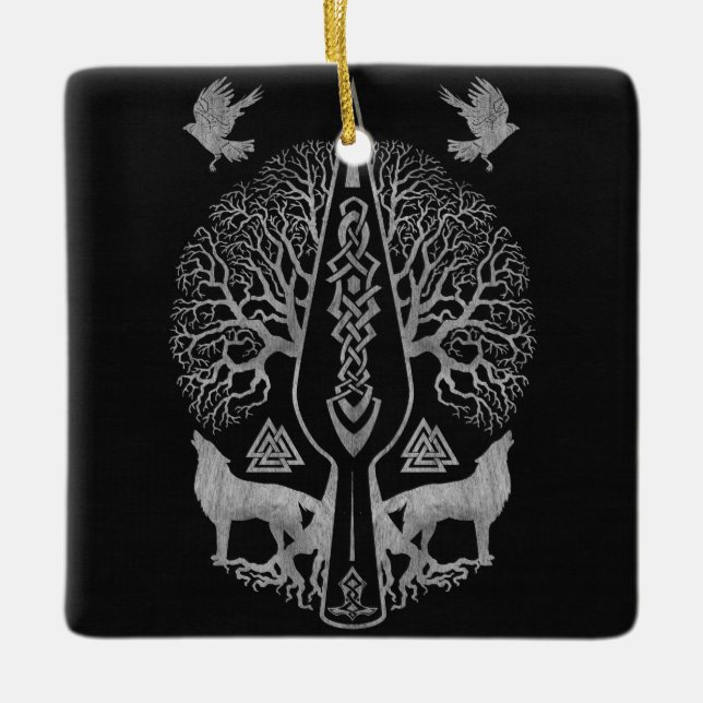 Gungnir - Spear of Odin and Tree of life  - Ceramic Ornament (Front)