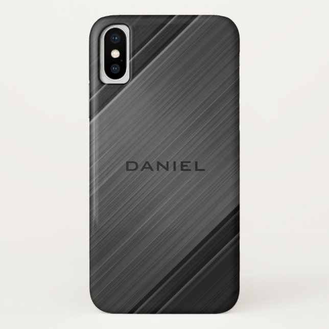 Gunmetal Grey Textured Design Personalized Name Case-Mate iPhone Case (Back)
