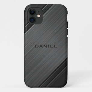 Gunmetal Grey Textured Design Personalized Name iPhone 11 Case
