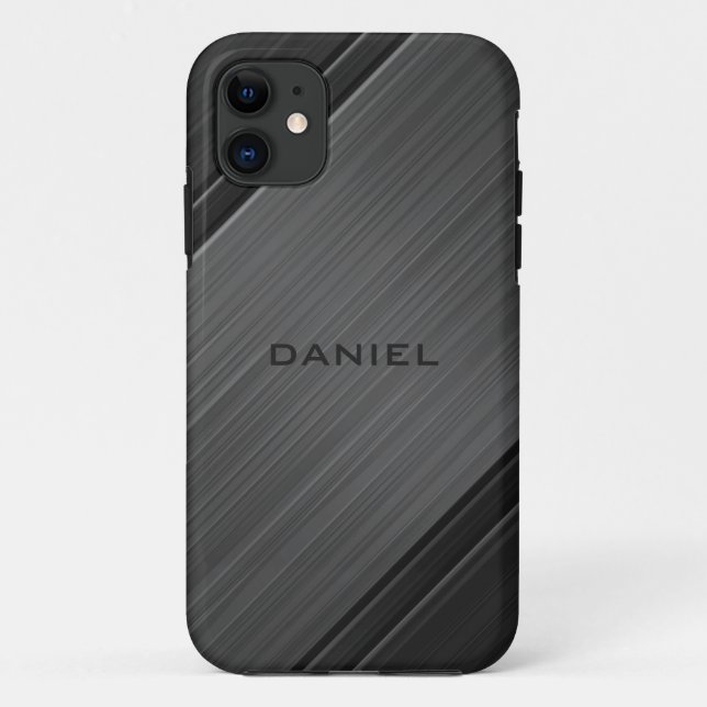 Gunmetal Grey Textured Design Personalized Name Case-Mate iPhone Case (Back)