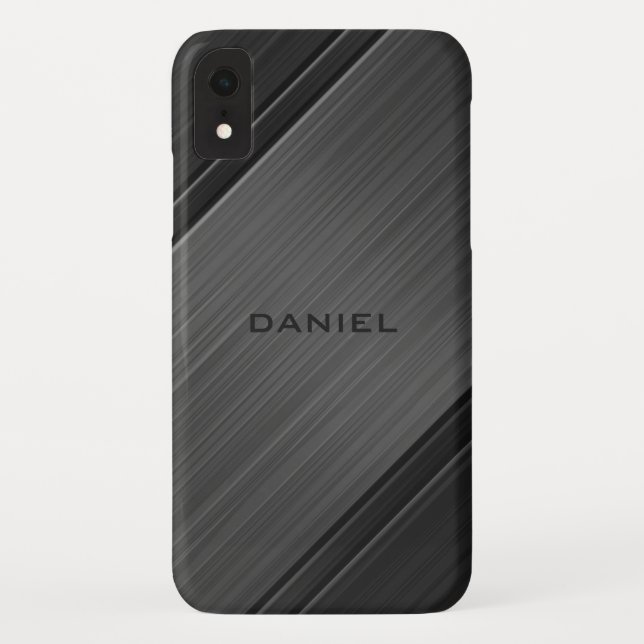 Gunmetal Grey Textured Design Personalized Name Case-Mate iPhone Case (Back)
