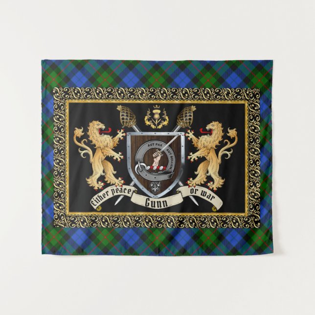 Gunn Clan Badge & Motto w/Lions Tapestry (Front (Horizontal))
