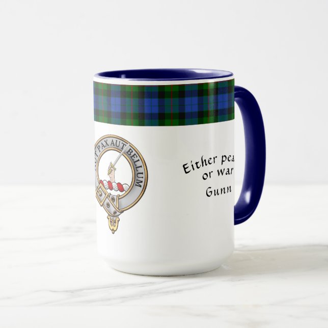 Gunn Clan Badge Tartan & Motto Mug (Front Right)