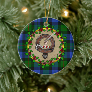Gunn Clan Badge & Tartan Personalized Xmas Ceramic Ornament