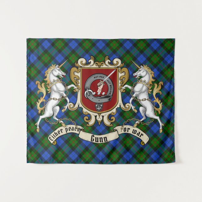 Gunn Clan Badge & Unicorns w/Tartan  Tapestry (Front (Horizontal))