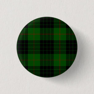 Gunn tartan green black plaid 1 inch round button