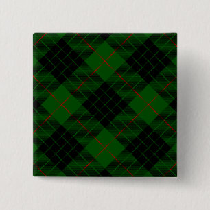 Gunn tartan green black plaid 2 inch square button