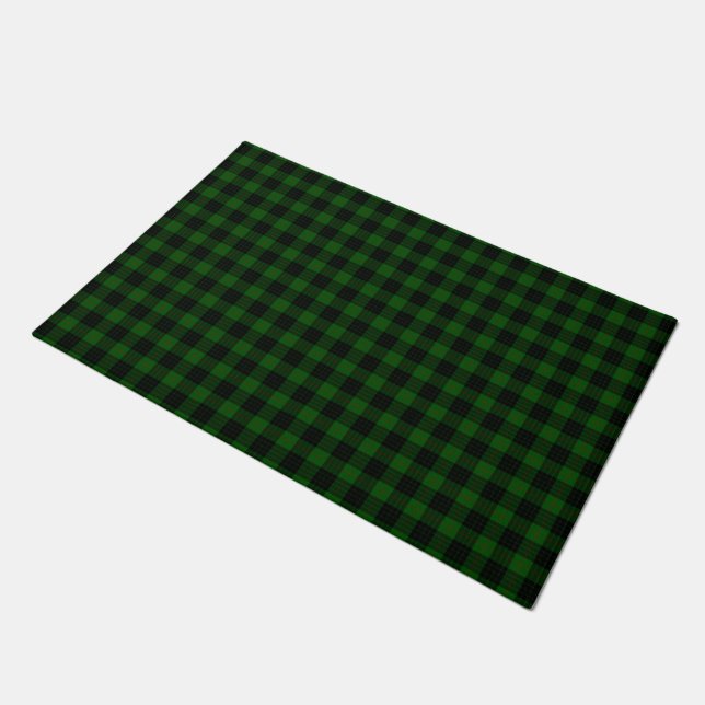 Gunn tartan green black plaid doormat (Angled)