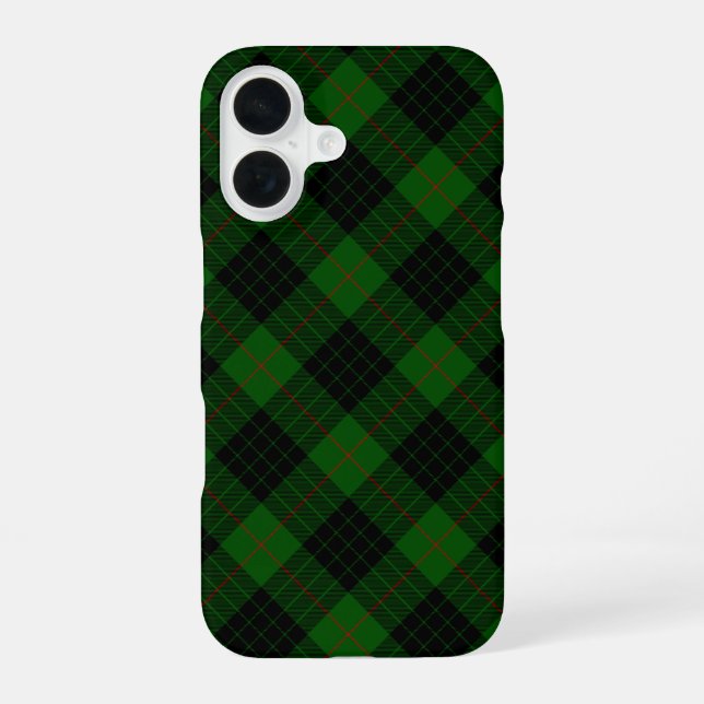 Gunn tartan green black plaid iPhone 16 case (Back)
