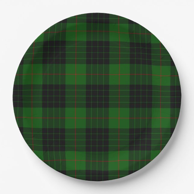 Gunn tartan green black plaid paper plate (Front)