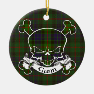 Gunn Tartan Skull Ceramic Ornament
