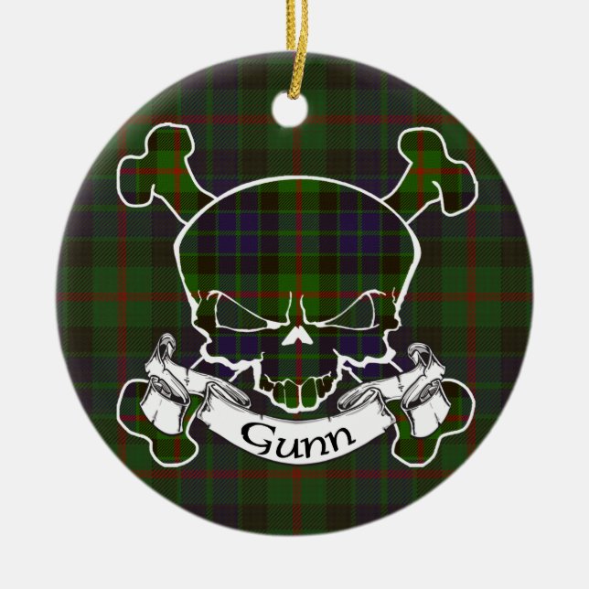 Gunn Tartan Skull Ceramic Ornament (Front)