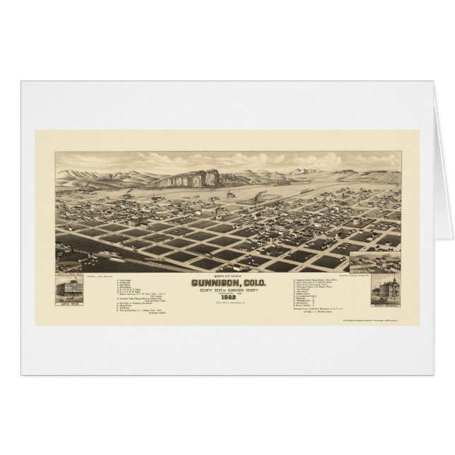 Gunnison, carte panoramique de Co - 1882 (Devant horizontal)
