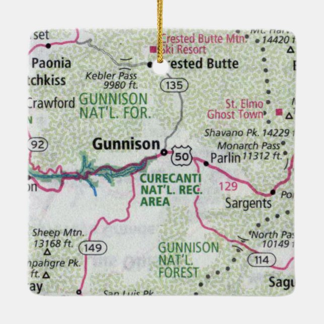 Gunnison CO Map Ceramic Ornament (Back)
