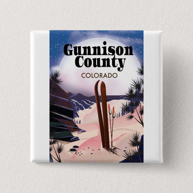 Gunnison county Ski travel poster. 2 Inch Square Button (Front)