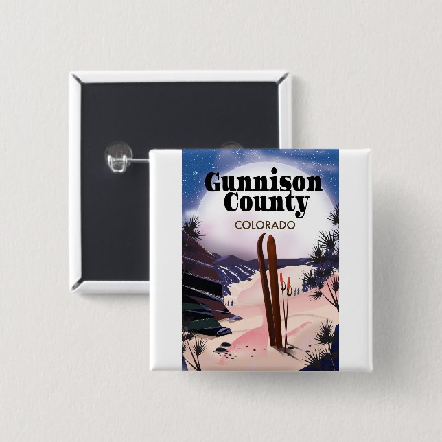 Gunnison county Ski travel poster. 2 Inch Square Button (Front & Back)