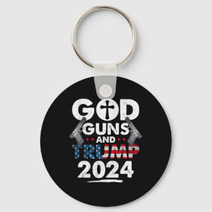 Guns And Trump 2024 Usa American Flag  Keychain