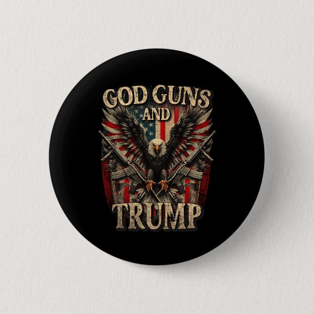 Guns And Trump 2nd Amendment Flag Eagle American F 2 Inch Round Button (Front)