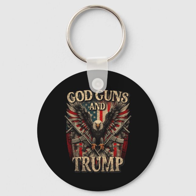 Guns And Trump 2nd Amendment Flag Eagle American F Keychain (Front)