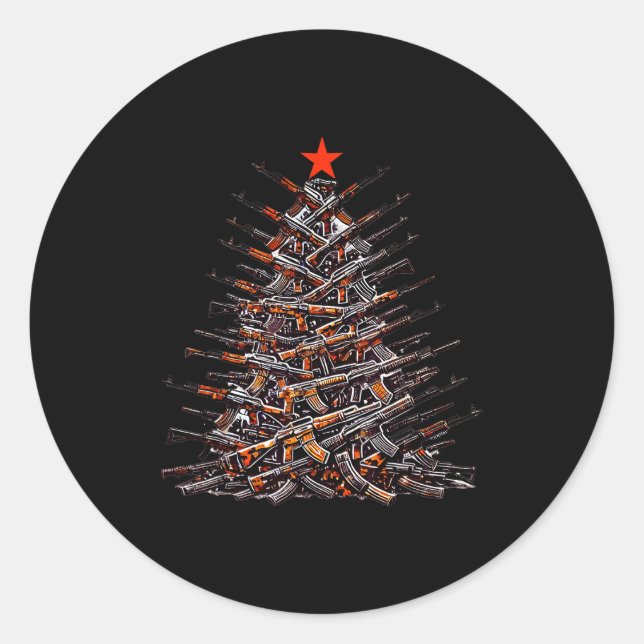 Guns Christmas Tree Funny Xmas 2025 For Gun Lover  Classic Round Sticker (Front)
