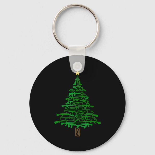 Guns Christmas Tree - Xmas Gift For Guns Lover  Keychain (Front)