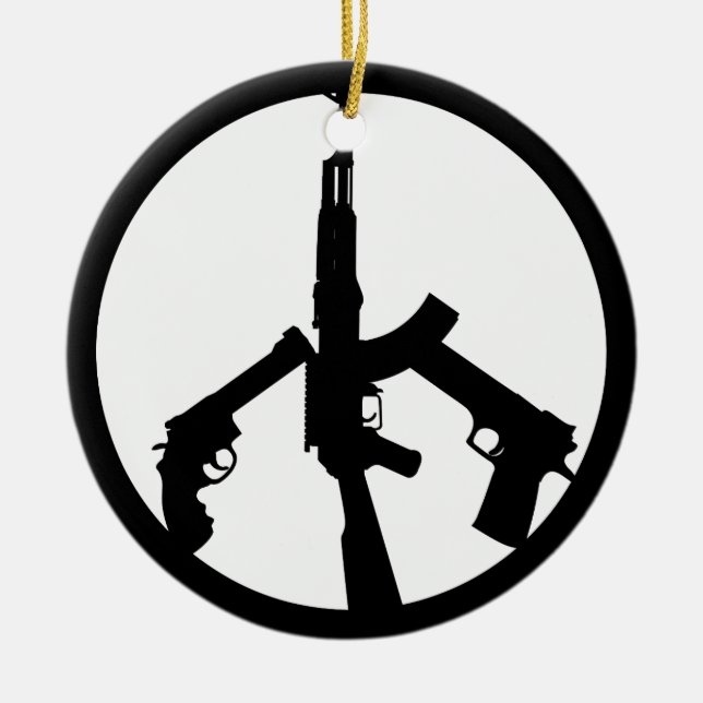 Guns In A Peace Sign Ceramic Ornament (Front)