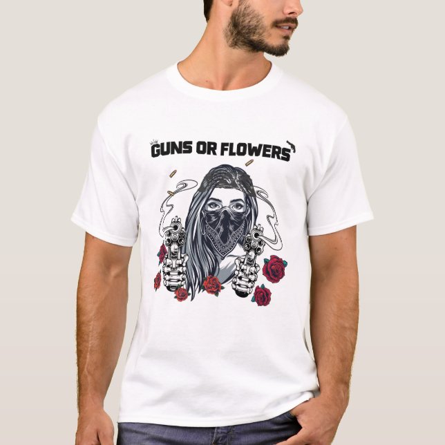 guns or flowers,  Floral Fill Bullet T-Shirt (Front)