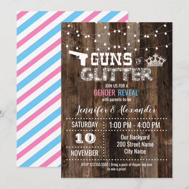 Guns or Glitter Gender Reveal Invitation (Front/Back)
