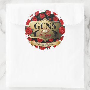 Guns or Roses Gender Reveal Baby Shower Classic Round Sticker