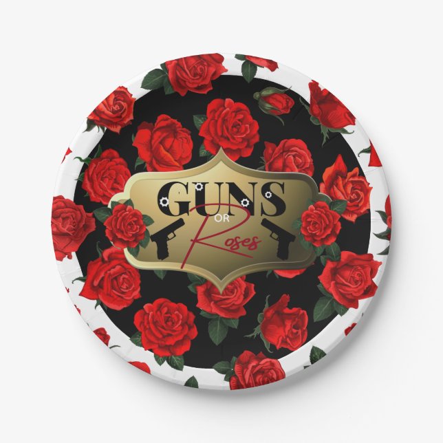 Guns or Roses Gender Reveal Baby Shower Paper Plate (Front)