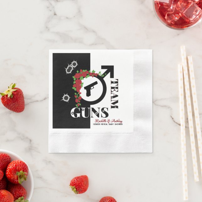 Guns or Roses Gender Reveal Baby Shower Team GUNS Napkin (Insitu)