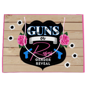 Guns or Roses Pink/Blue Gender Reveal Baby Shower  Large Gift Bag