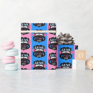 Guns or Roses Pink/Blue Gender Reveal Baby Shower  Wrapping Paper