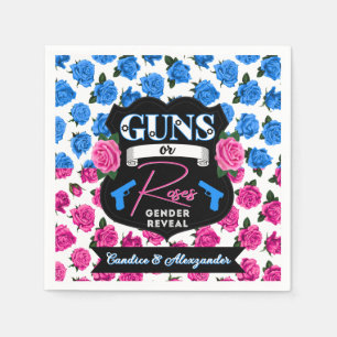 Guns or Roses Pink Blue Gender Reveal Badge Napkin