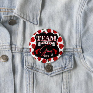 Guns or Roses Team GUNS Red Black Gender Reveal 3 Inch Round Button