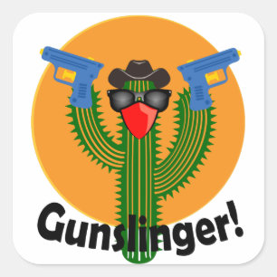 Gunslinger Cactus Design - Square Stickers, Glossy Sticker