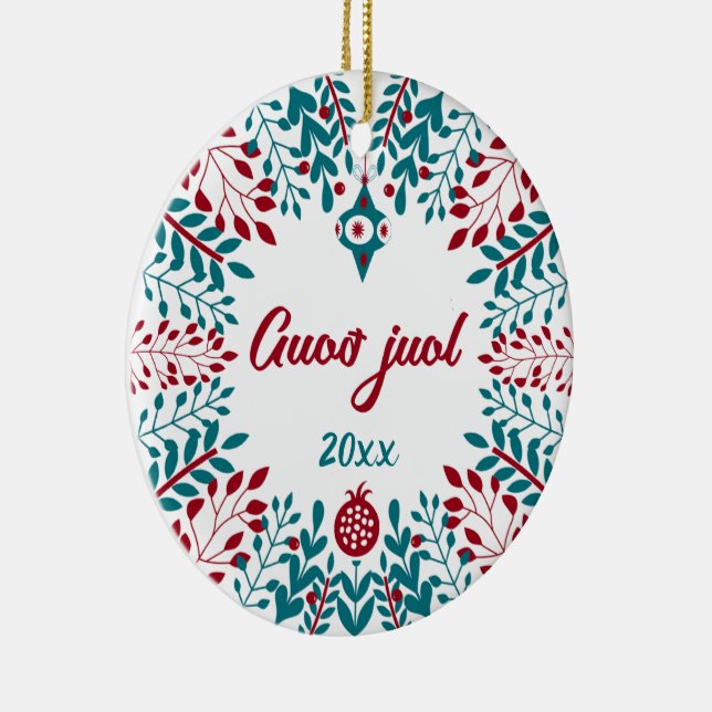 Guoð juol Elfdalian Övdalian Christmas Greeting Ceramic Ornament (Right)