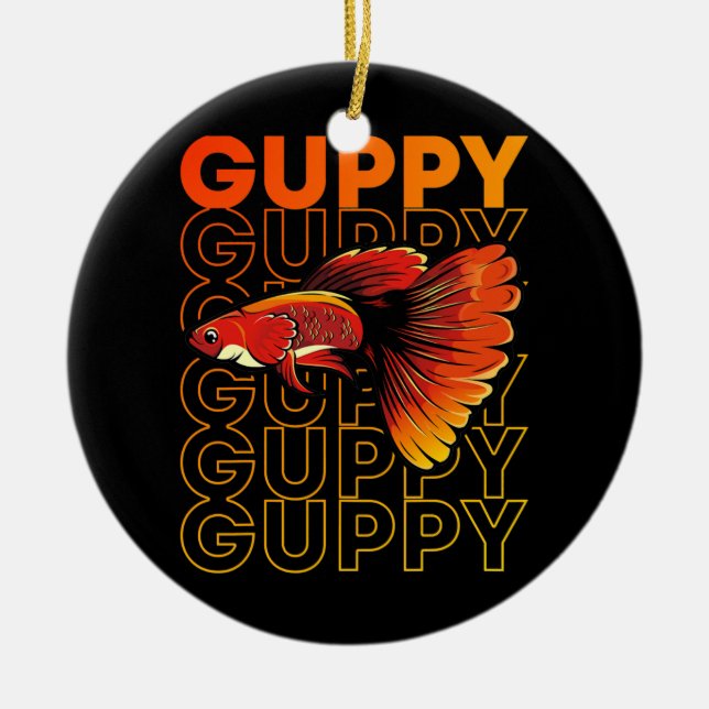 Guppy Fish 80's Style Tropical Fish Keeper  Ceramic Ornament (Front)