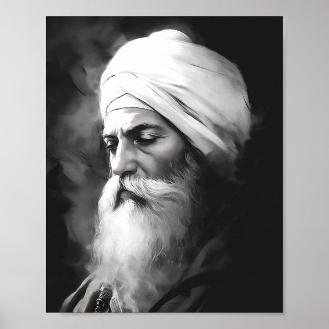 Guru Nanak Portrait - Black and White Sikh Poster (Front)