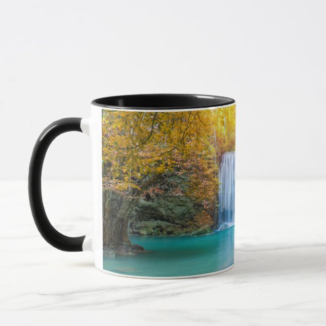 Gushing Waterfall Turquoise Water Golden Fall Day Mug (Left)