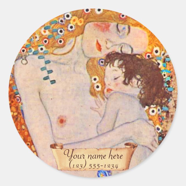 Gustav Klimt Ages of Woman Bookplate Classic Round Sticker (Front)