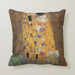 Gustav Klimt art cushion. The Kiss Throw Pillow