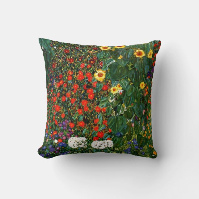 Gustav Klimt art - Farm Garden with Sunflowers Throw Pillow (Front)